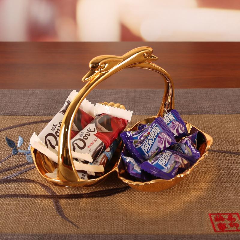 Swan Fruit Plate Creative Metal Party Food Jewelry Trays  Candy Snack Nut Two Kinds of Divided Plates.