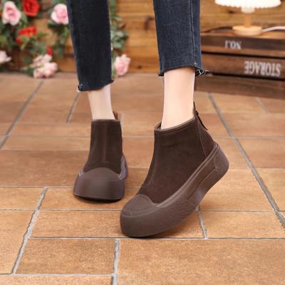 Fashion Ladies Shoes New Slip On Women's Flats Winter Round Toe Plush Fleece for Warmth Solid Short Barrel Platform Boots Botas De Mujer