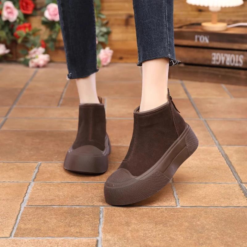 Ladies Shoes New Slip On Women's Flats Winter Round Toe Plush Fleece for Warmth Solid Short Barrel Platform Boots Botas De Mujer