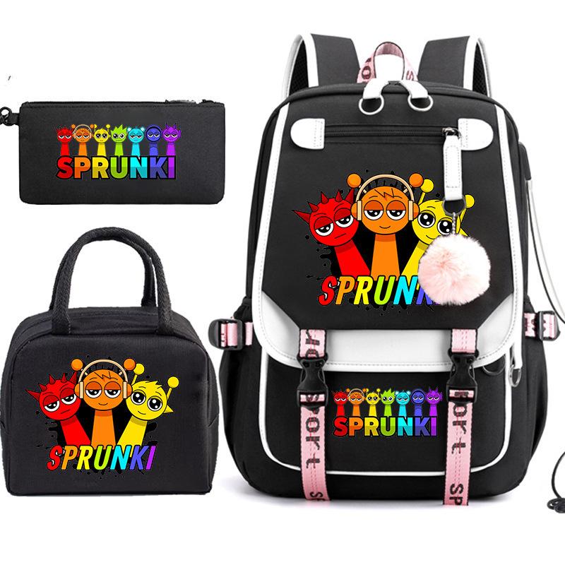 Large Capacity Schoolbag with Shoulder Strap; Student Three-piece Pencil Case Set