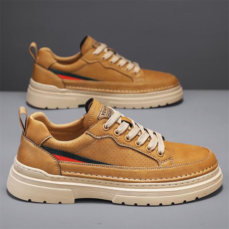 Yierkang Men s Breathable Casual Leather Sneakers 40