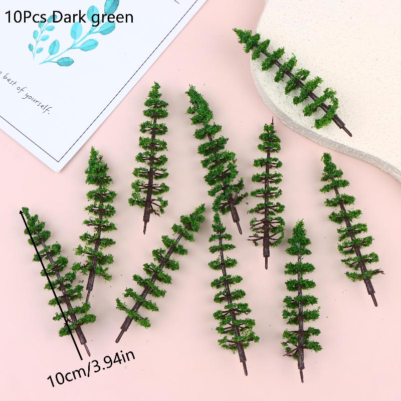 10Pcs Simulation Mini Green Tree Model Dollhouses Garden Landscape Ornaments Dollhouse Railway Street Scene Decoration