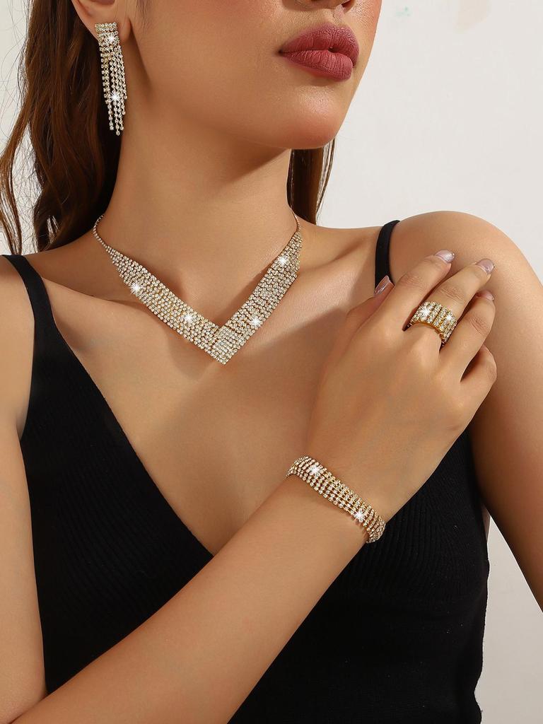 Elegant Rhinestone Zirconia Necklace & Jewelry Set for Bridal & Evening Wear