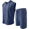 Men Shirt Shorts Two-piece Suit Hooded Sleeveless Shirt Adjustable Elastic Shorts Set Hiking Workout Summer Casual Outfit