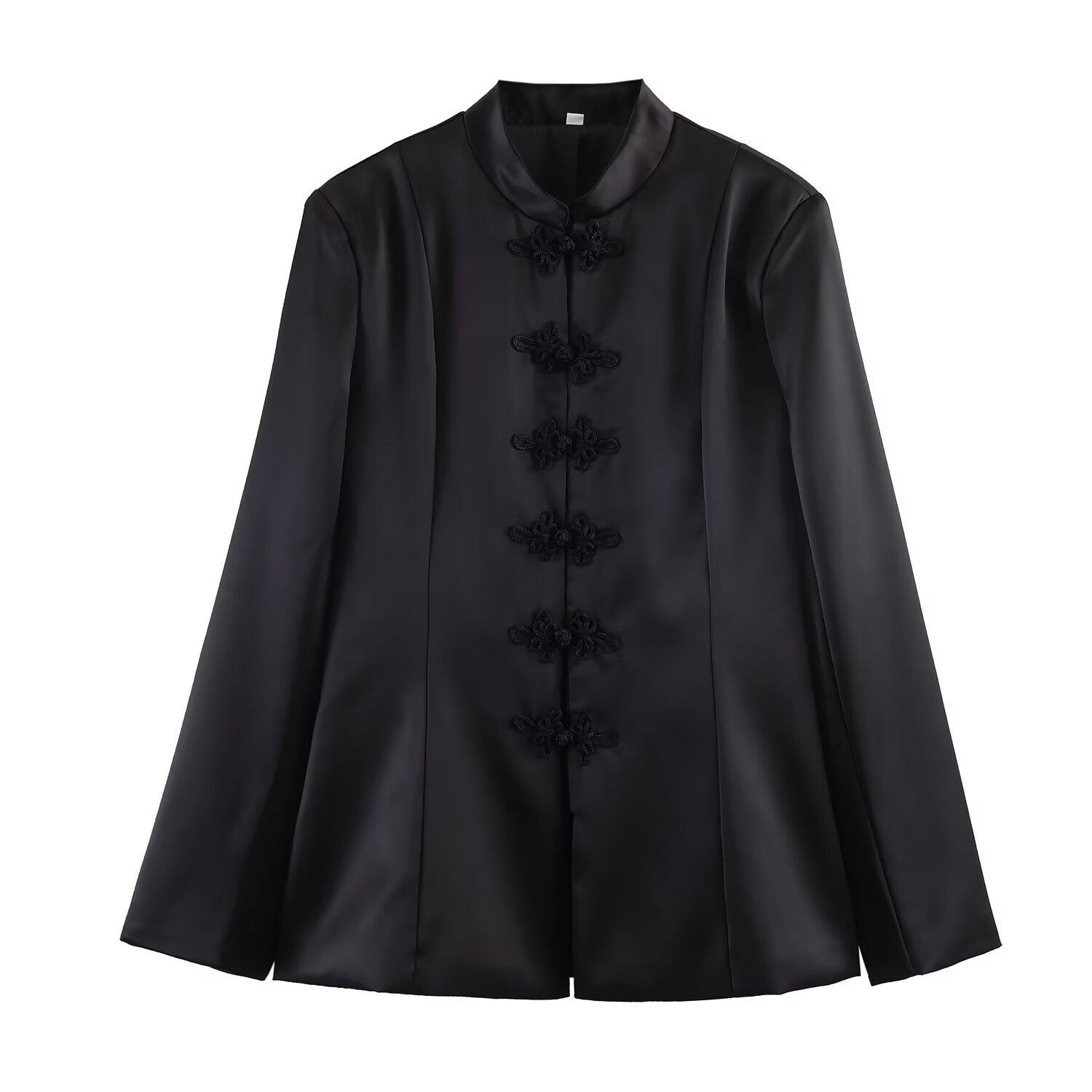 European and American style, new women s clothing, fashionable, casual, satin buckle Chinese knot waist coat S чёрный