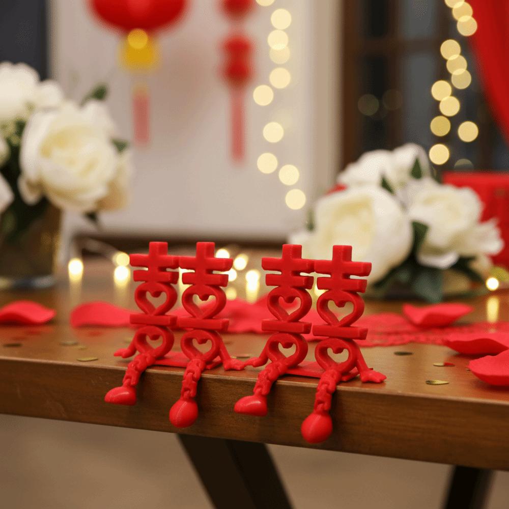2Pcs Red 3D Xi Word Ornaments Joint Movability Traditional Double Happiness Ornaments Romantic Photo Props
