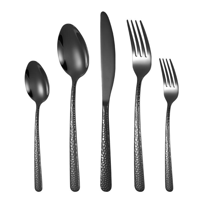 Hammered Pattern 5 Pcs Creative Cutlery Set Western Stainless Steel Knife Fork Spoon Dinnerware Set Kitchen Tableware