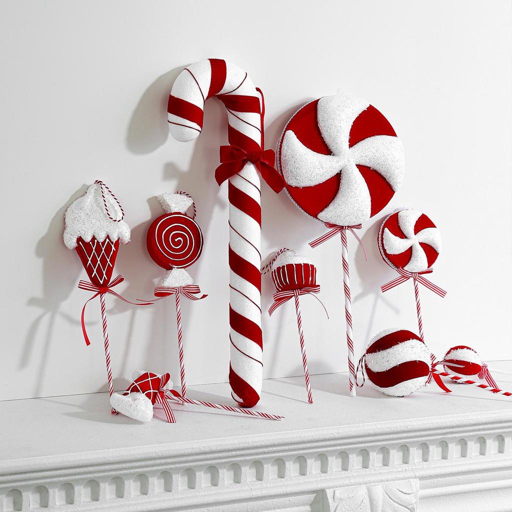 Red & White Plush Candy Christmas Balls Ornaments for Tree Decoration