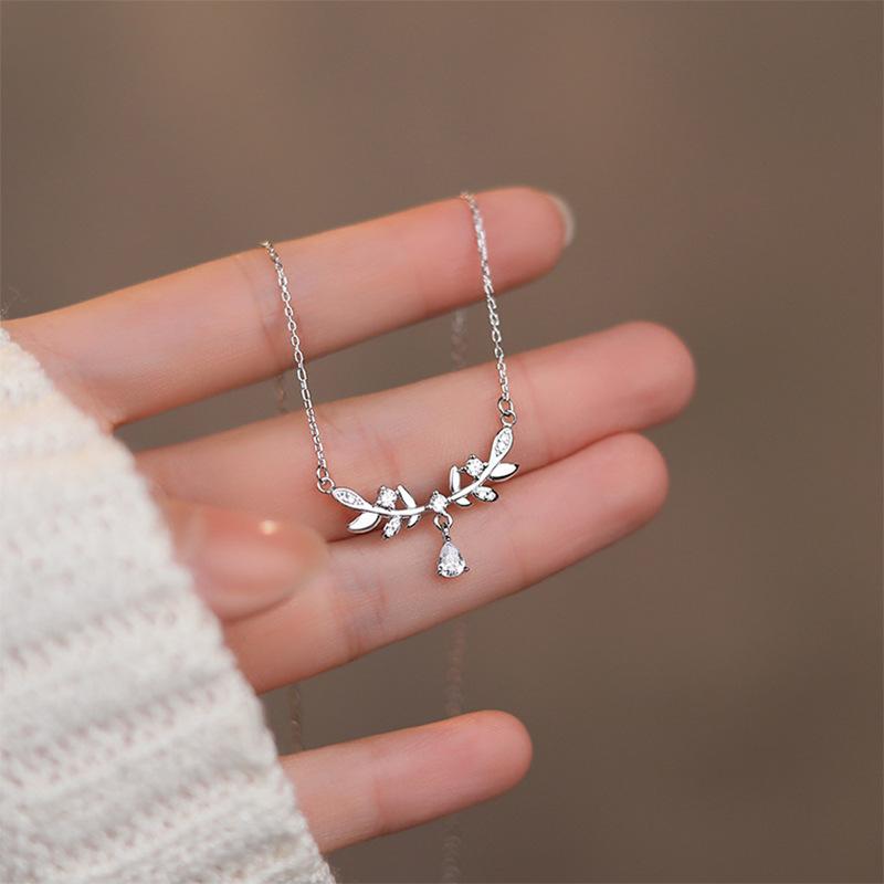 Bay Leaf Goddess Necklace: S925 Sterling Silver, Forest Style Flower Branch Pendant with Wheat Ear Element.