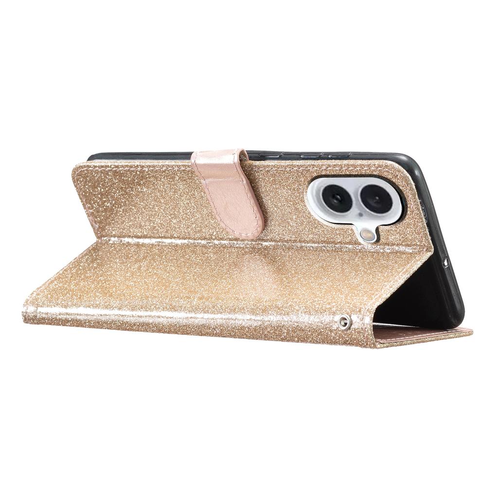 For iPhone 16 Plus Case PU Leather Wallet Folding Stand Glitter Phone Cover