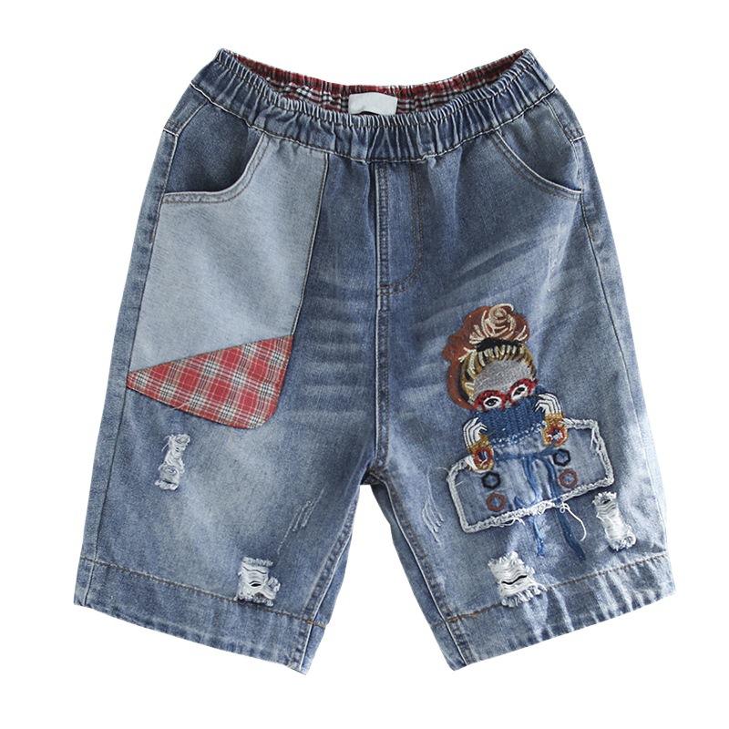 Women's New Summer Cowboy Shorts Thin Loose Slim Versatile Elastic Waist Straight Leg Pants