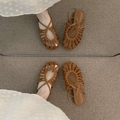 Niche French Brown Bag Head Sandals Women's 2025 New Summer Bohemian Soft-soled Casual Beach Roman Shoes