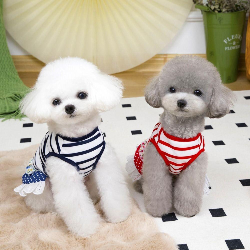 Cute Striped Dog Dress Soft Cat Vest Harness Pet Chest Strap Pet Princess Lace Skirt  Spring