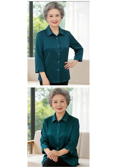 Stylish Seven-Sleeve Summer Top for Middle-Aged and Elderly Women