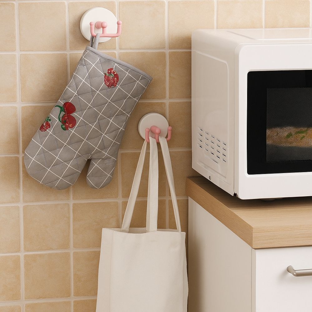 5pcs Vacuum Pressing Suction Cup Hook Double-hook High Load Capacity Kitchen Hook No Drill Plastic Door Hook Kitchen Storage