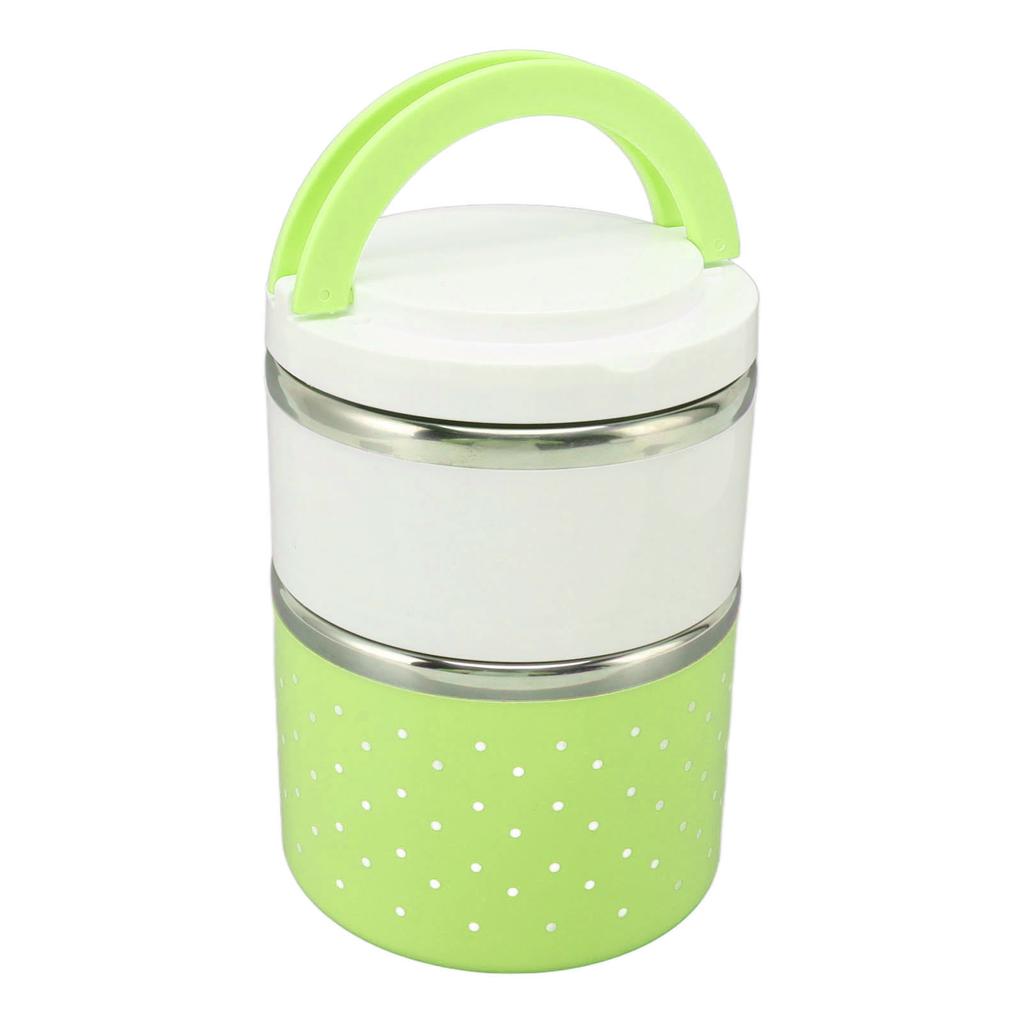 Bento Lunch Box Stainless Steel Lightweight PP Housing Double Layer Anti Leakage Food Lunch Container for Student Green