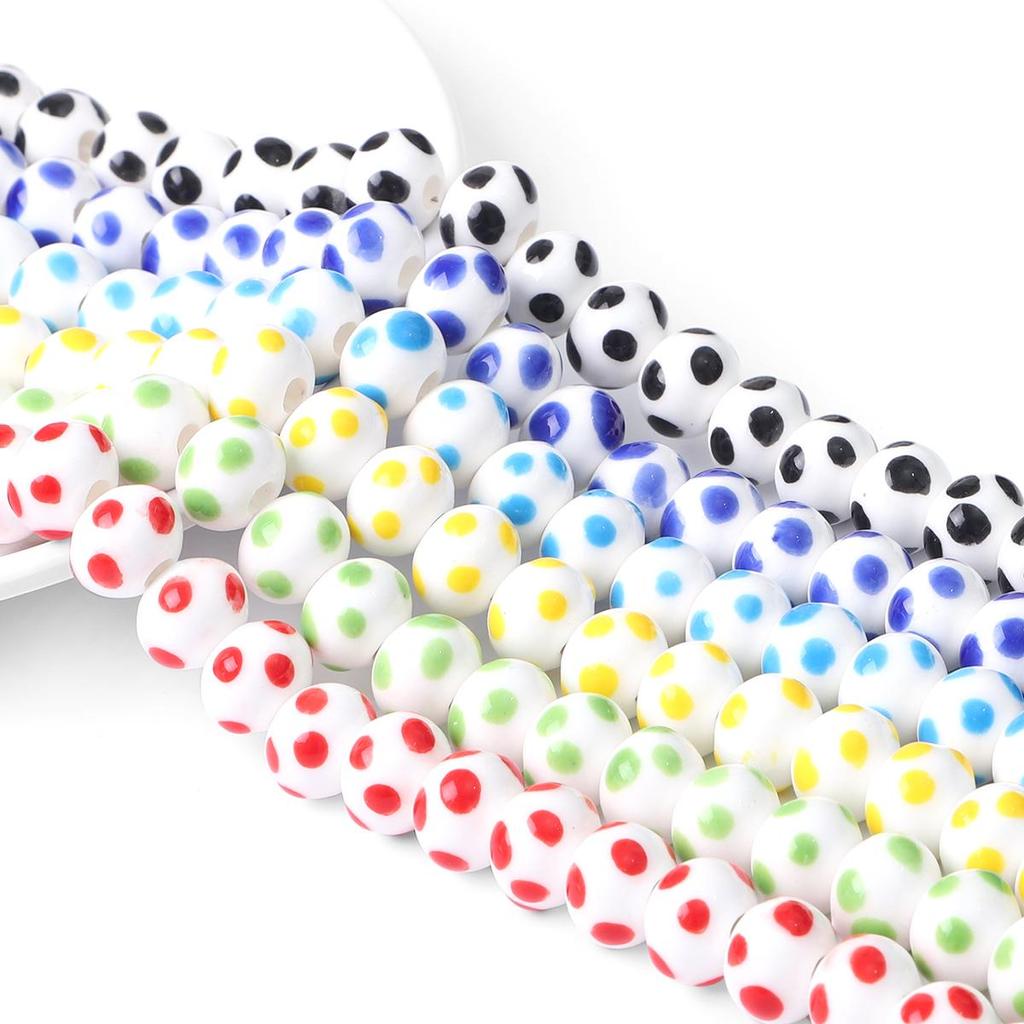2 Stück/Beutel, 12 x 9 mm, handgefertigt, rund, gepunktet, Keramikperlen, Charm-Porzellan, lose Distanzperlen für DIY-Schmuck, Handwerk, Herstellung, Zubehör
