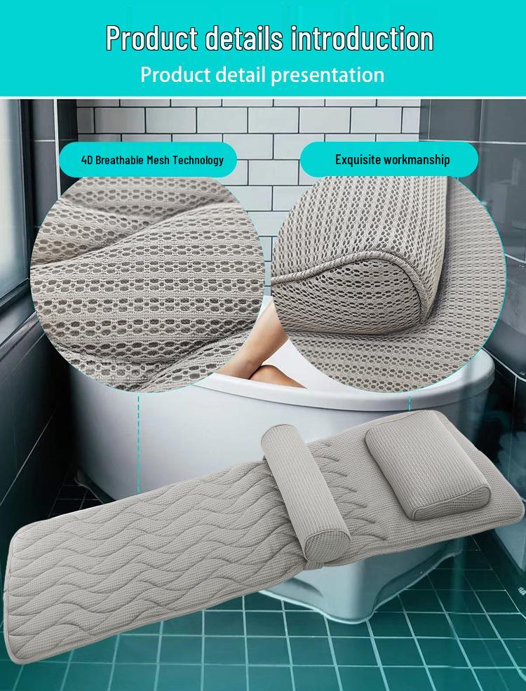 4D Non-Slip Bathtub Mat with Pillow and Suction Cups