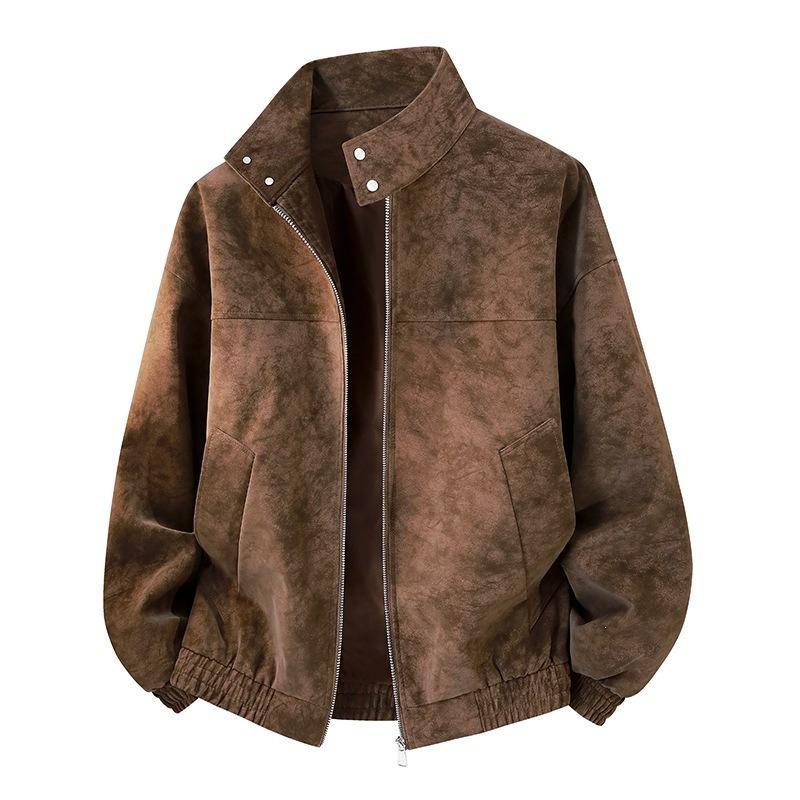 Leather jacket men's stand-up collar leather jacket men's trendy brand casual waterproof and windproof versatile leather jacket men