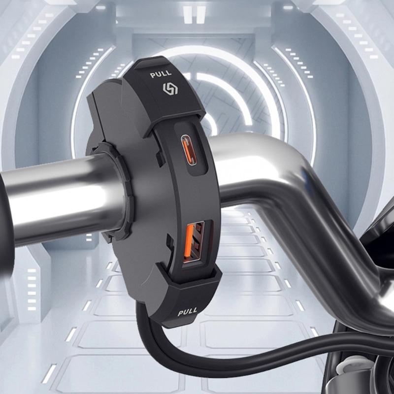 Motorcycle Handlebar Mount Charging Adapter SAE To USB & Type-C Socket for Cellphone Tablet Scooters Power Outlet