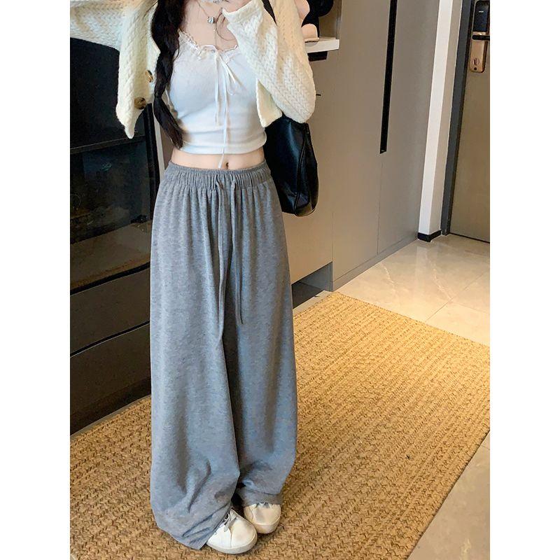 

Loose Drape Casual Pants Idle Style Pants Women Autumn Versatile Slimming Wide Leg Pants Glutinous Rice Pants Pants Straight Pants Light gray XL