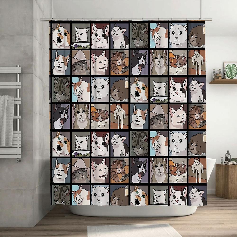 Unframed Cat Memes Shower Curtain Funny Pet Lover Gift Bathroom Decor Washable Waterproof Home Decor Unique Artistic Pattern Nov