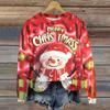 Ladies' Christmas Printed Long Sleeved Round Neck Hoodie Loose Top