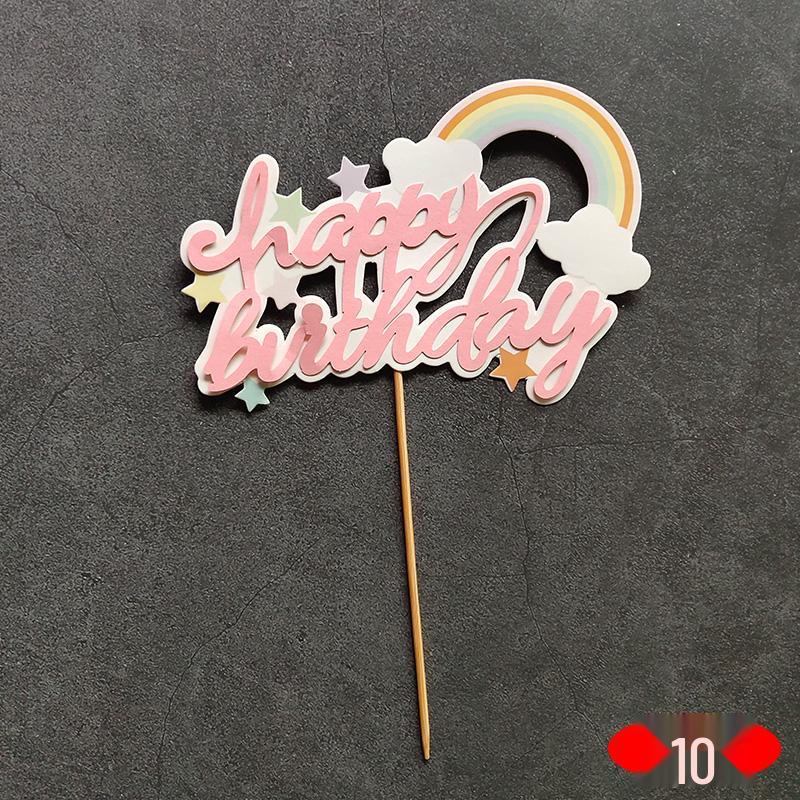 Large Rainbow Birthday Cake Toppers: Seven-Color Balloons, Love Hearts, Clouds, Stars Ornaments