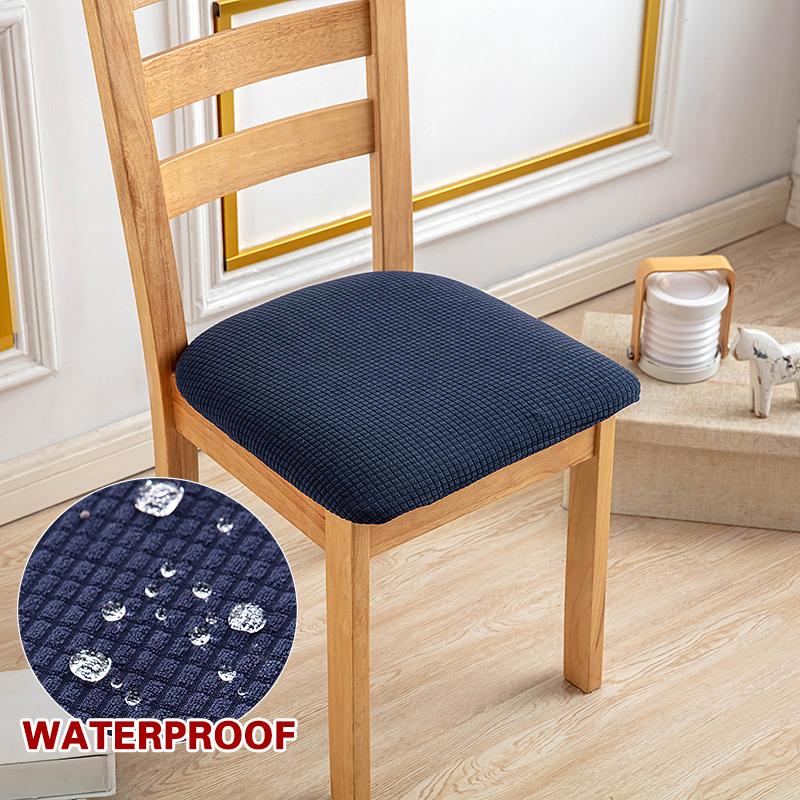 1Pcs Waterproof Chair Seat Cover Stretch Jacquard Chair Cover Dining Room Removable Anti-dirty Without Backrest Chair Protector