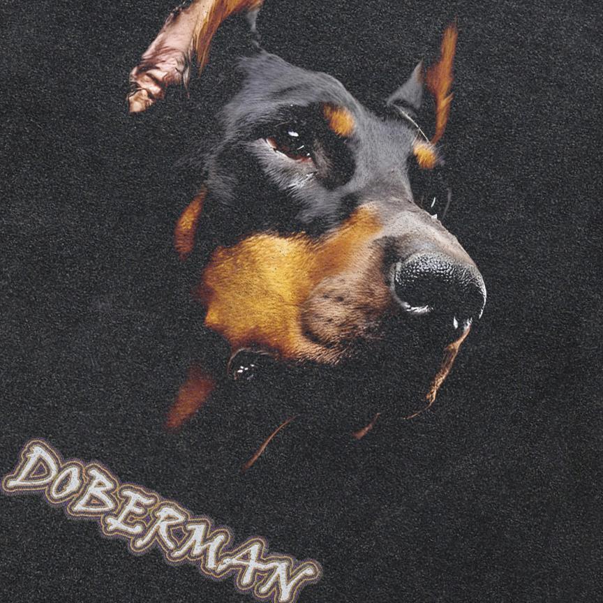 Streetwear Dobermann Graphic T-Shirt Cotton Washed Black Tshirt Unisex Tops Tees Summer Short Sleeves T Shirt