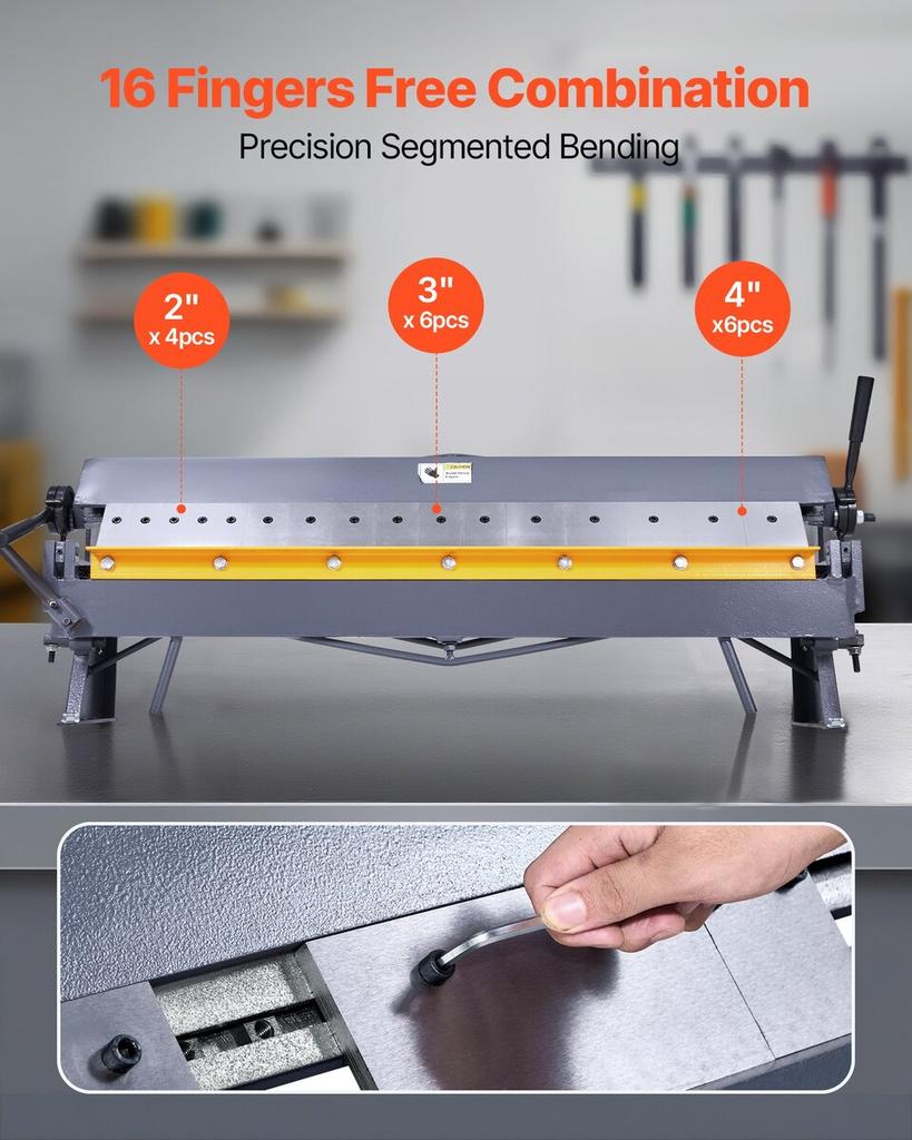 Box and Pan Brake, 1270 Mm Sheet Metal Bending Brake,16-Gauge Mild Steel Capacity, 0-135 Degree Adjustable, Metal Bender Machine with 16 Fingers,