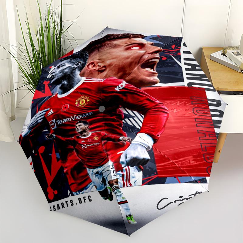Ronaldo's Legacy Football Outdoor Automatic Umbrella Folding Umbrella with 8 Ribs Sturdy Construction for Outdoor Daily Use Fashionable