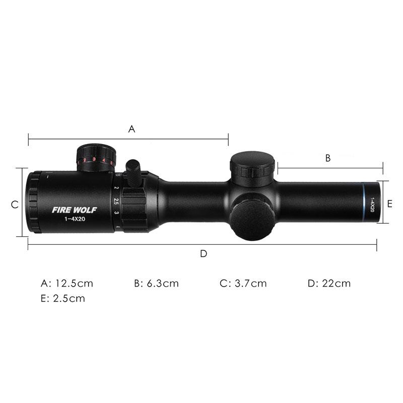 FIRE WOLF 1-4x20 Rifle Scope Green Red Luminous Scope Rangefinder Crosshair Optical Sight Hunting Scope
