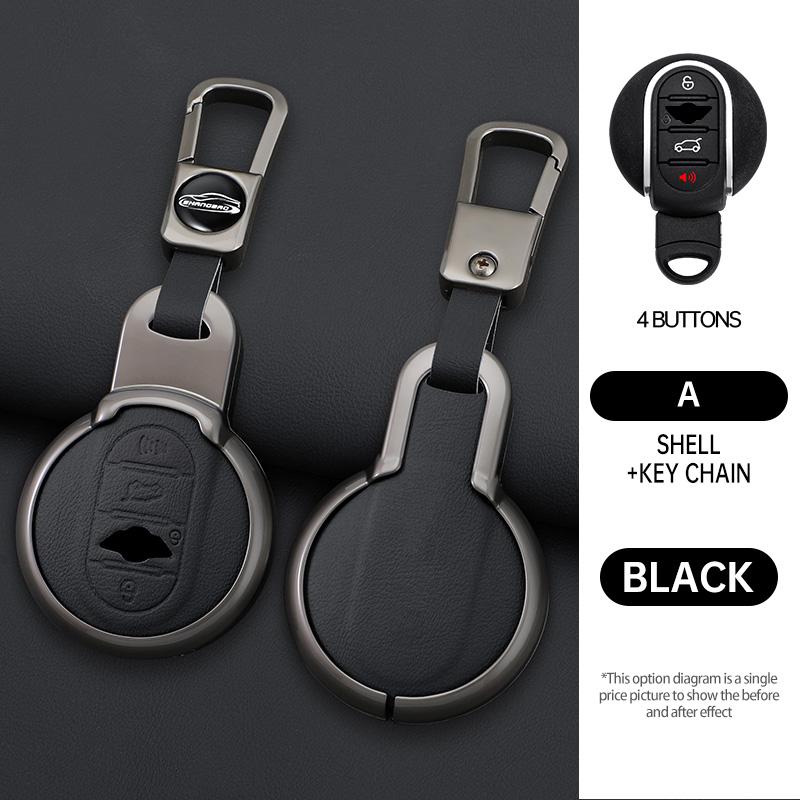 For Bmw Mini Cooper One Fun F54 F55 F56 R56 R57 R58 R59 R60 R61 Car Zinc Alloy Leather Key Case Holder Cover Keychain Accessorie