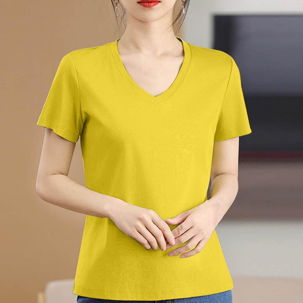 Women's Solid Color Casual V-neck Sim Ple Short-sleeved T-shirt Female Top
