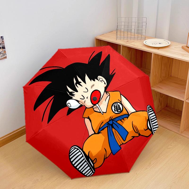 1 PC Automatic Folding Umbrella - Cute Cartoon Son Goku Pattern Portable Foldable Design With 8 Ribs Christmas Birthday Gifts