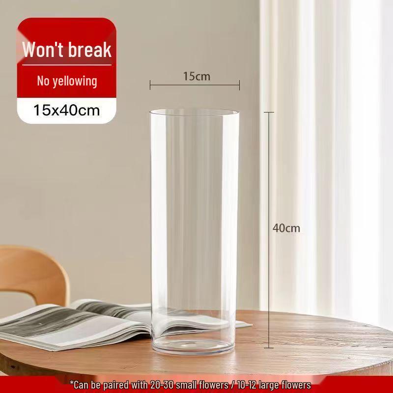 Acrylic Drop-Proof Transparent Cylinder Vase for Flower Arrangements