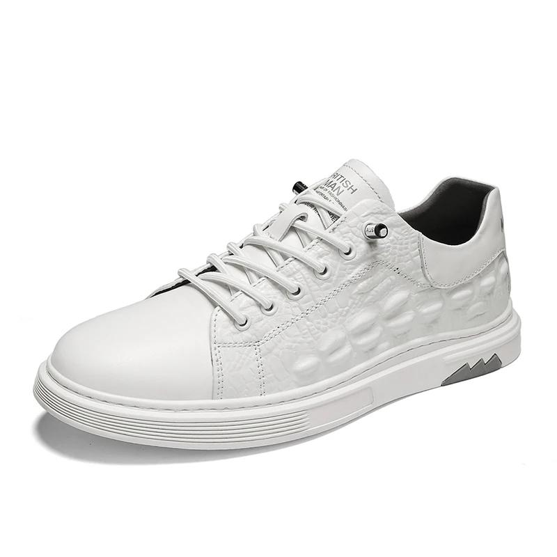 

Модные роскошные мужские туфли на шнуровке из натуральной кожи, модные противоскользящие кроссовки для активного отдыха 2024 года, дизайнерская обувь ручной работы с узором под крокодила для ходьбы 44 белый