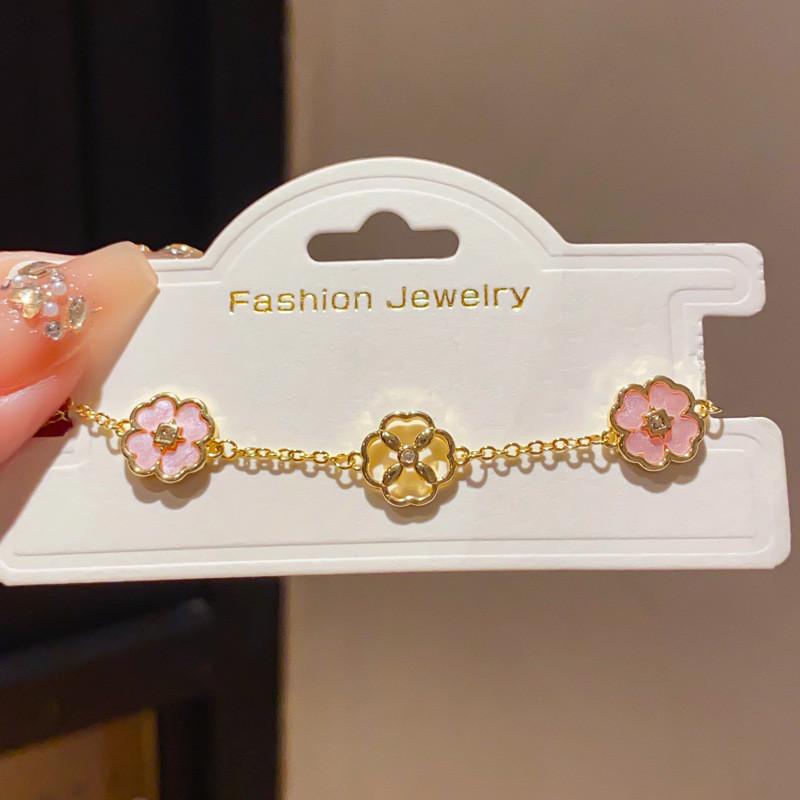 Flower Jewelry Bracelet With Cubic Zirconia For Women Summer Gift Idea GoldPink