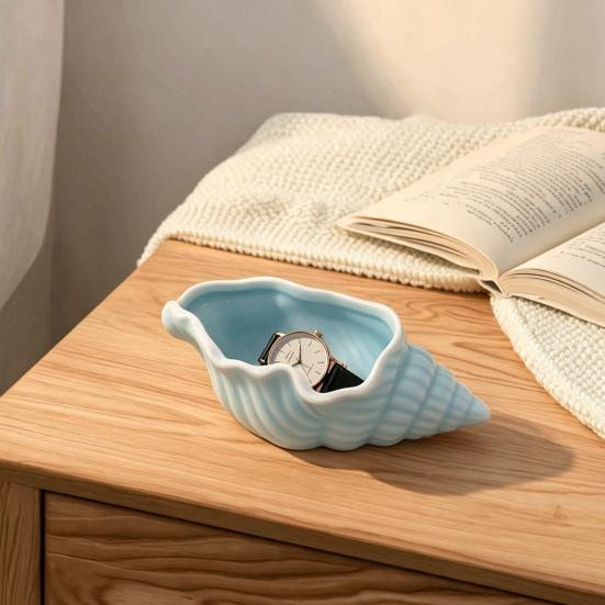 Shell Jewelry Tray, Ceramic Compact Storage Dish, Durable Scratch-Resistant Organizer, for Rings Earrings Necklaces Bracelets Watches