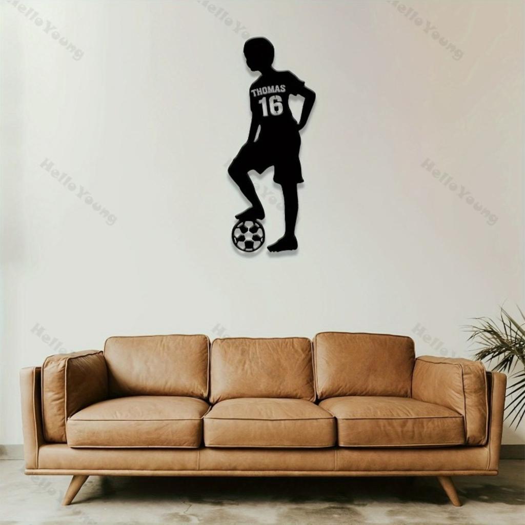 Soccer Player Metal Wall Art Sign Personalized Name Number Outdoor Sports Decor