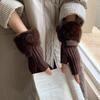 Women's Fluffy Winter Knit Gloves – Touchscreen, Half-Finger, Warm for Cycling