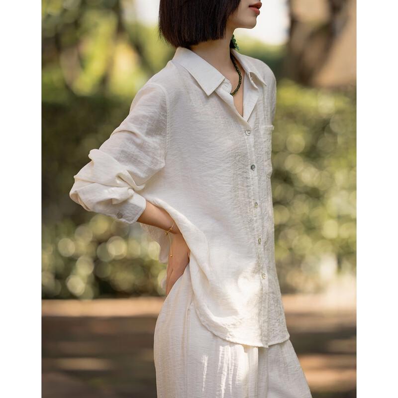 Demana Women's Linen Blend Lapel Shirt & Wide-Leg Pants Set