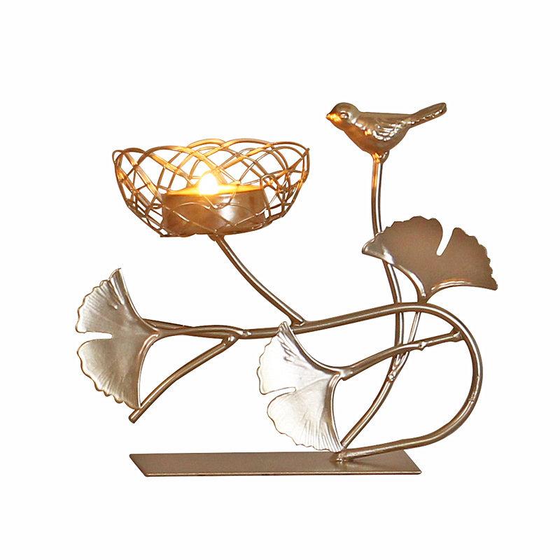 Golden Iron Art Bird's Nest Candlestick Bird Candle Holder Ornament Candle Tray Home Dining Table Creative Romantic Candle Stand