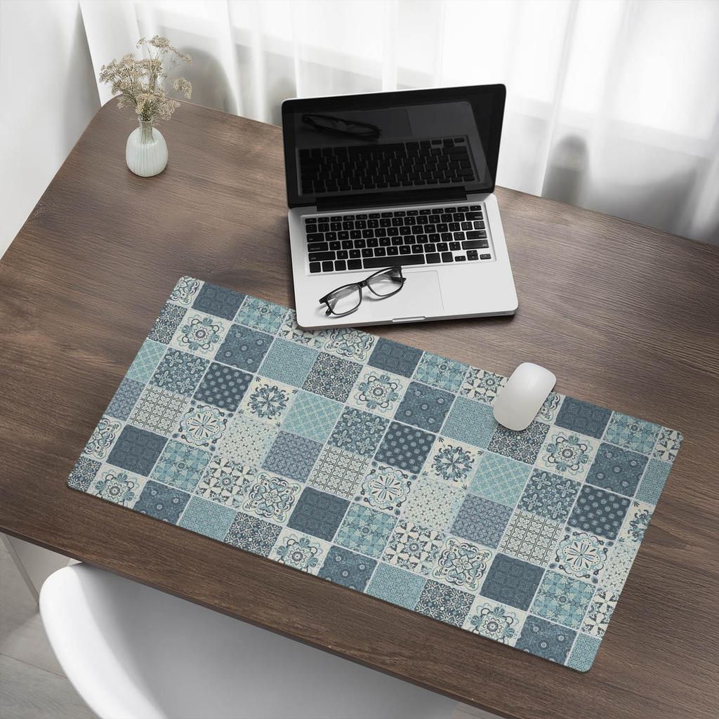 Vinyl Desk Mat with Stylish Mosaic Tile Print 90x45 cm