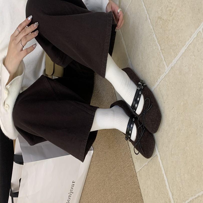 Winter 2025 New Bow Fairy Style Versatile Fashion Simple Word with Soft Sole Square Head Mary Jane Shoes