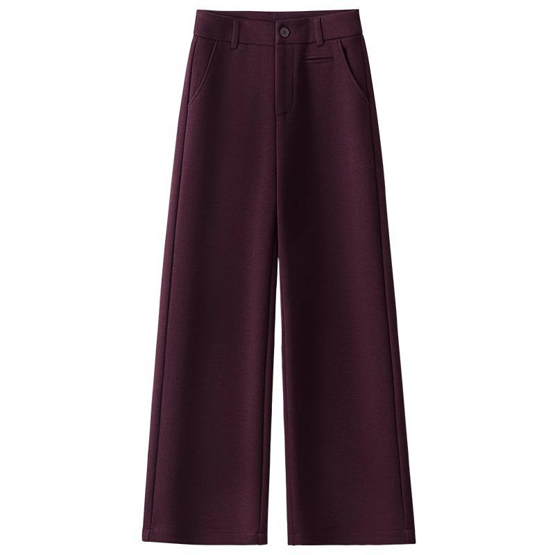 Women's High-Waisted Cashmere Purple Wool Pants - Autumn/Winter 2024, Small Size, Thickened Wide-Leg, Nine-Point Length.