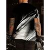 Men Casual Graphic T-Shirt - Black & White Abstract Design, Short Sleeve, Round Neck  Stretchy Summer, Streetwear Style, Everyday Comfort Tee