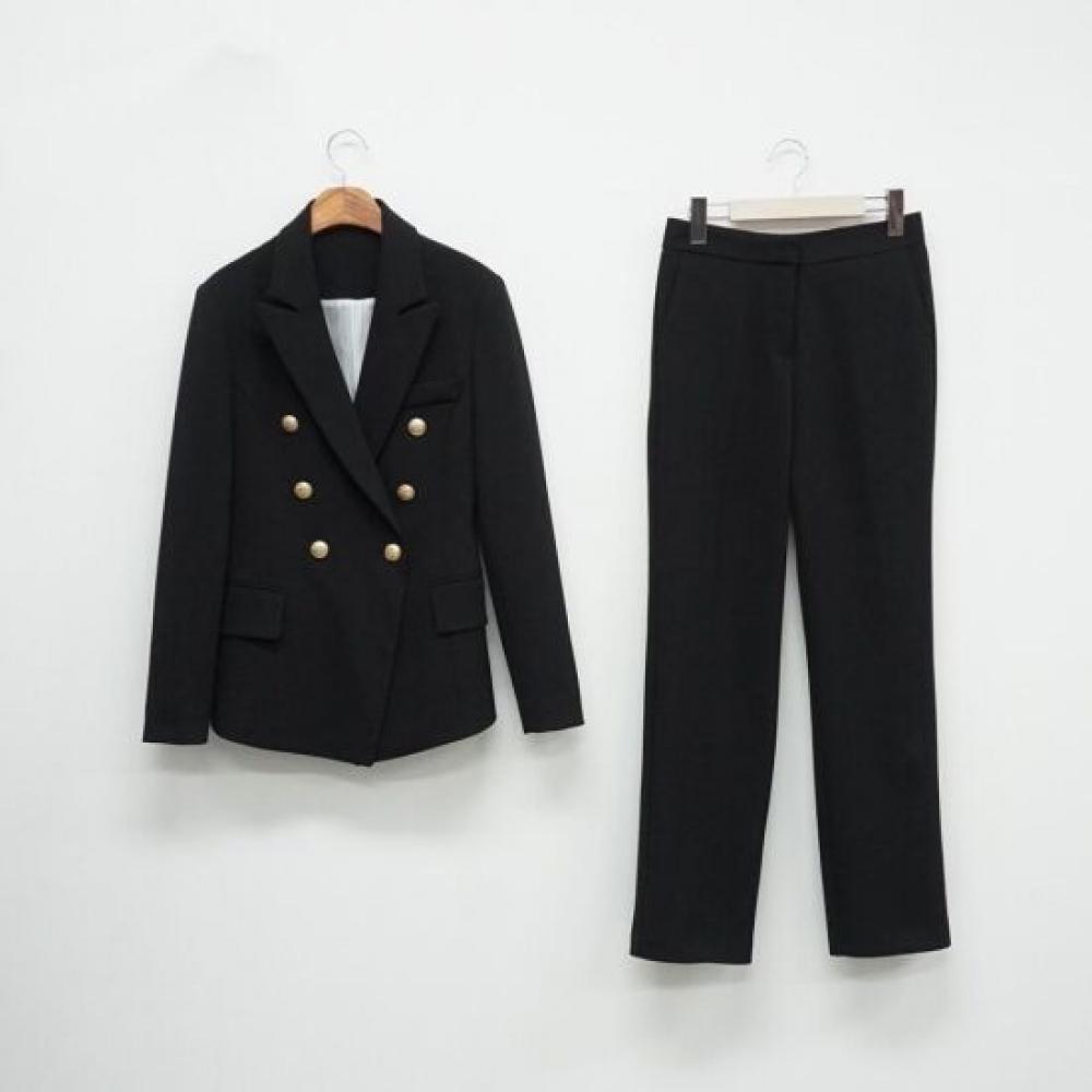 Style Latte Women Suit Setup Double Jacket Stretch Slacks Two Piece Suit Set