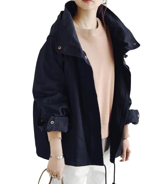 

Куртка-летучая мышь с воротником-стойкой, модное пальто, горная парка с рукавами «летучая мышь» M 54, темно-синий [And It] для женщин